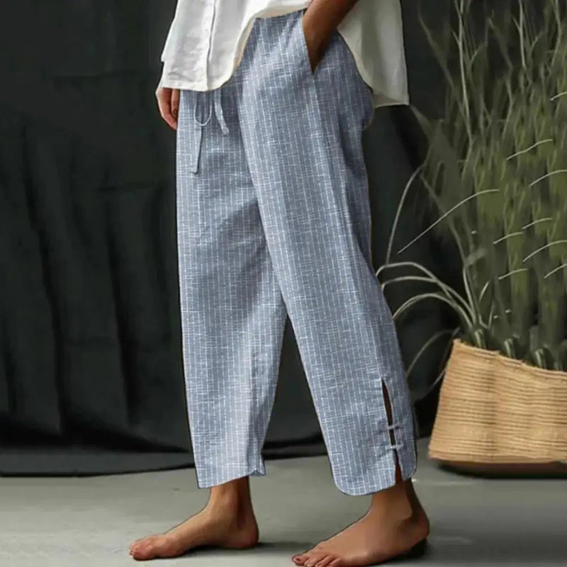 Ruby | Textured Drawstring Wide Pants – Blue