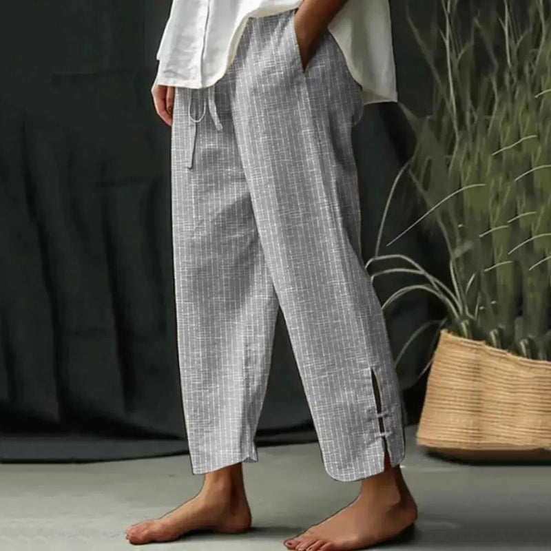 Ruby | Textured Drawstring Wide Pants – Grey