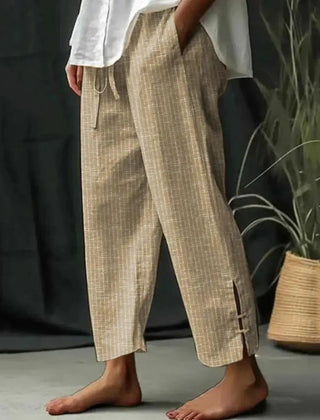 Ruby | Textured Drawstring Wide Pants – Khaki