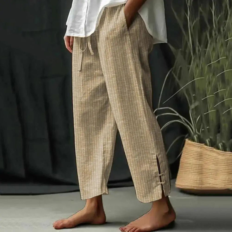 Ruby | Textured Drawstring Wide Pants – Khaki