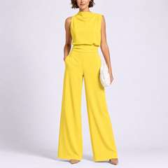 Rosalba | Sleeveless High Neck Jumpsuit with Wide Legs – Yellow