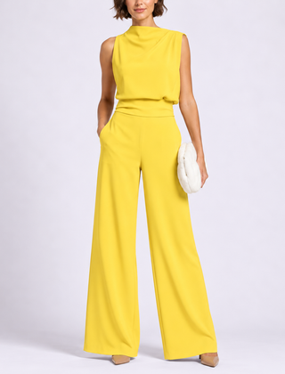 Rosalba | Sleeveless High Neck Jumpsuit with Wide Legs – Yellow