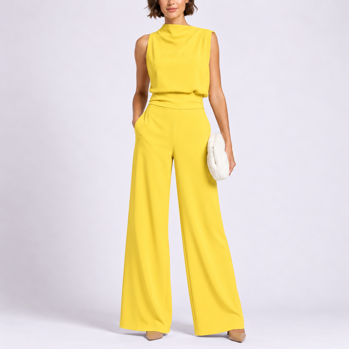 Rosalba | Sleeveless High Neck Jumpsuit with Wide Legs – Yellow