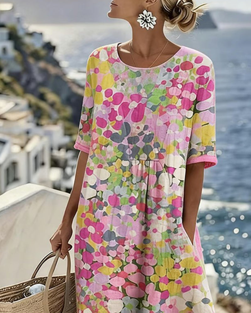 Mirabel | Floral Print Linen Midi Dress