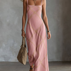 Wilhelmina | Geometric Print Maxi Dress – Pink