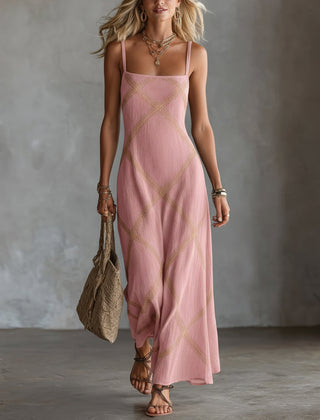 Wilhelmina | Geometric Print Maxi Dress – Pink