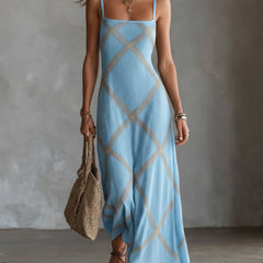 Wilhelmina | Geometric Print Maxi Dress – Blue