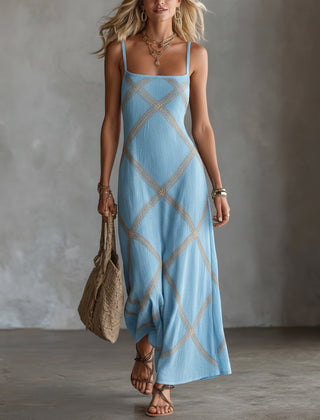 Wilhelmina | Geometric Print Maxi Dress – Blue