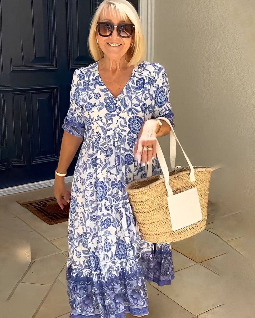 Henrietta | Floral A-Line Dress with Deep V-Neck