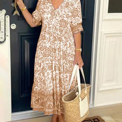 Henrietta | Floral A-Line Dress with Deep V-Neck – Orange