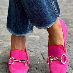 Ilse | Bold Loafers with Metal Detail – Deep Pink