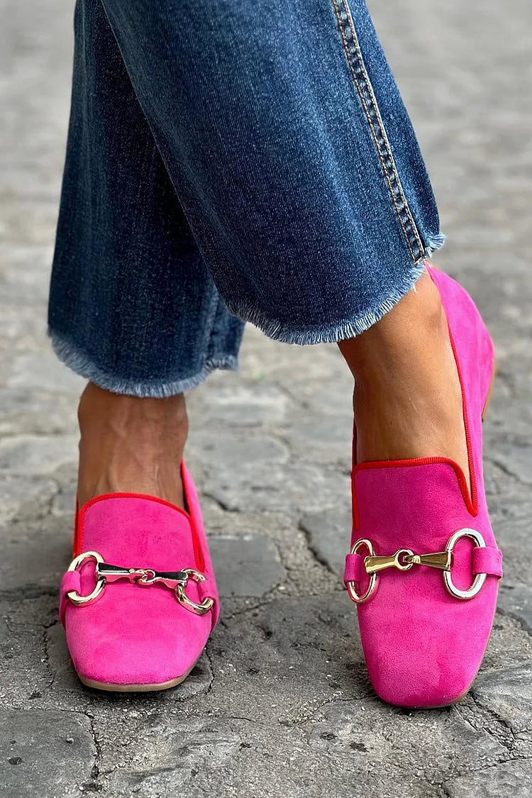 Ilse | Bold Loafers with Metal Detail – Deep Pink