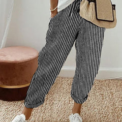 Elsie | Women's Flowing Pants with Elastic Waist – Black Stripe