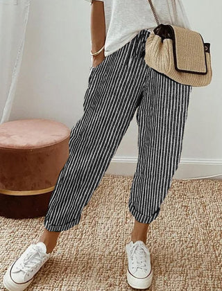 Elsie | Women's Flowing Pants with Elastic Waist – Black Stripe