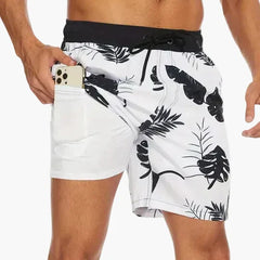 Ollie | Men's Tropical Print Beach Shorts with Liner – Monochrome Floral