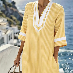 Anouk | Short Sleeve Striped Dress with V-Neck