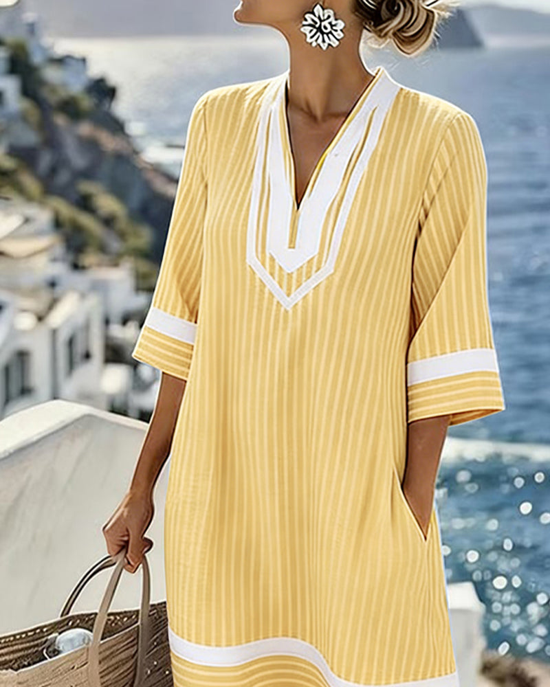 Anouk | Short Sleeve Striped Dress with V-Neck