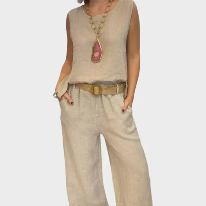 Saskia | Boho Two Piece Set in Natural Tones – Beige