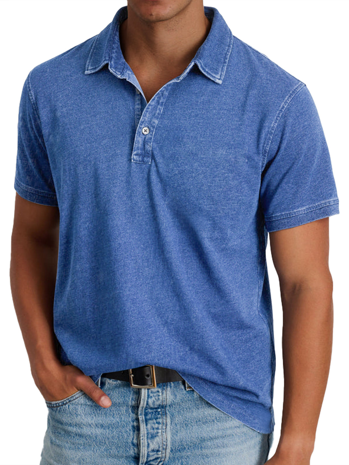 Harvey | Men's Classic Polo with Button Placket – Blue