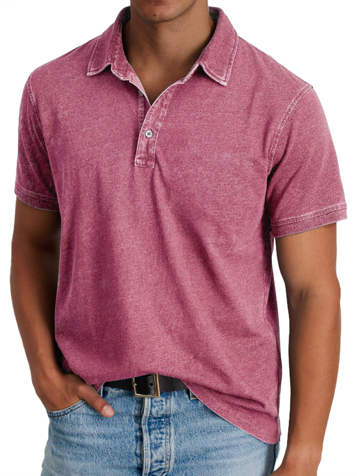 Harvey | Men's Classic Polo with Button Placket – Pink