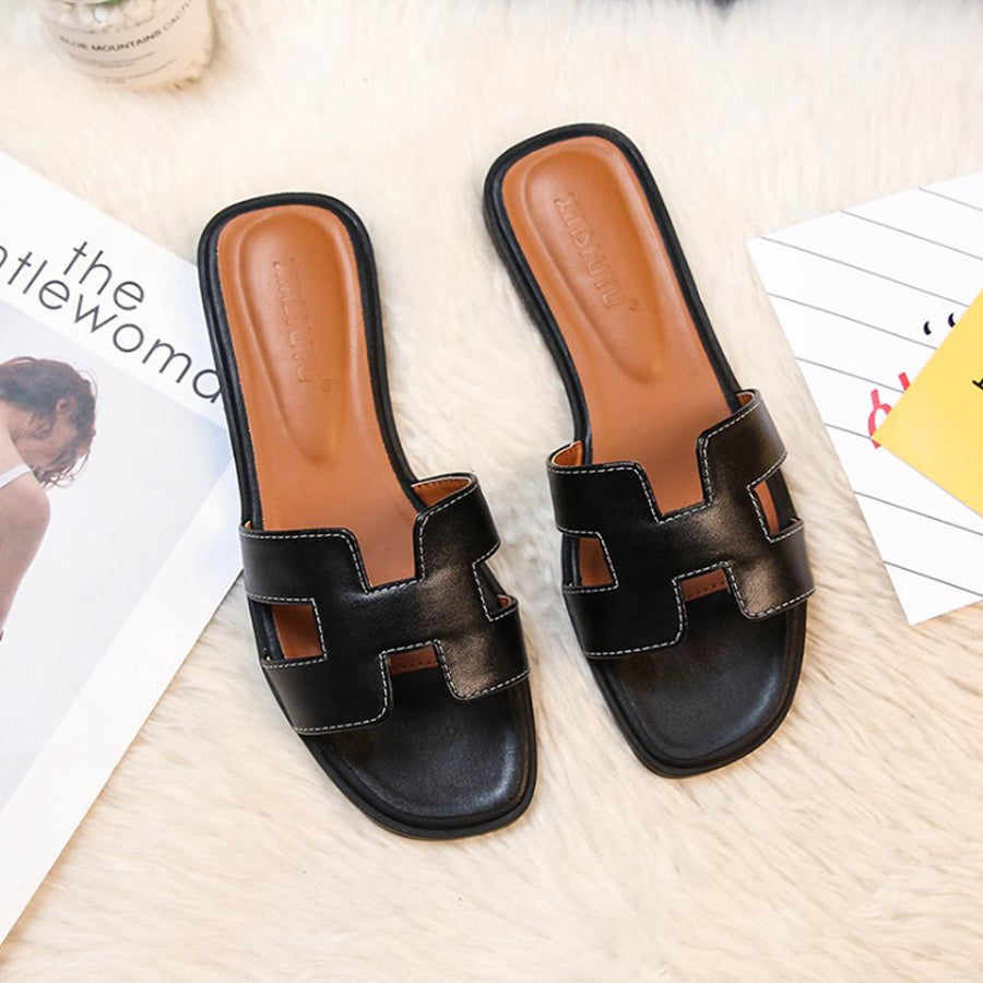 Primrose | Leather H-Strap Slip-On Sandals – Black