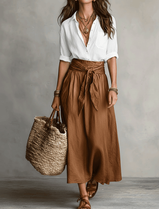 Quincey | Boho Skirt and Top Set – White