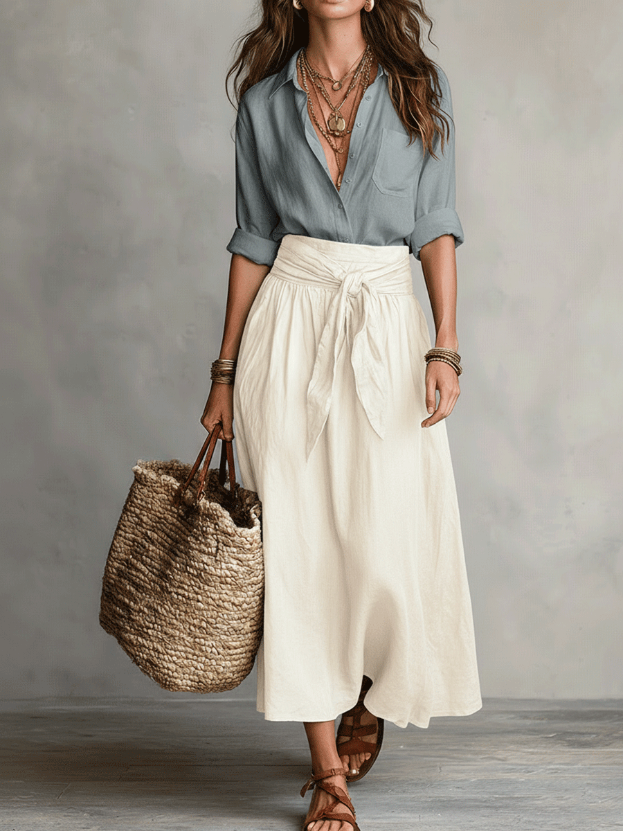 Quincey | Boho Skirt and Top Set – Blue