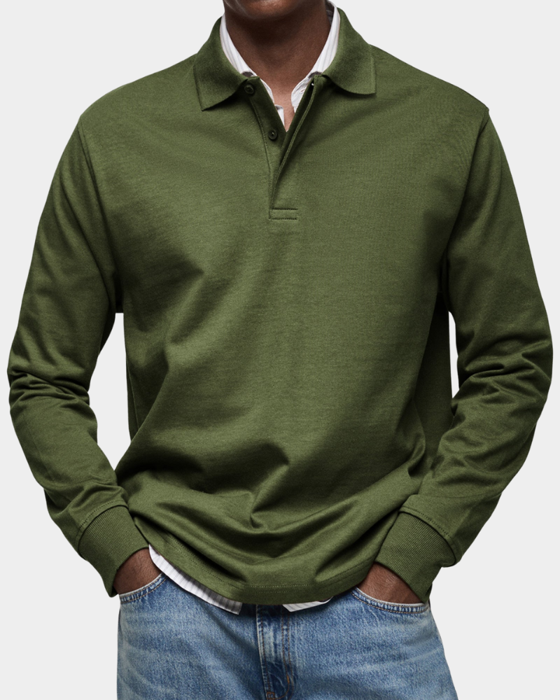 Angus | Classic Long Sleeve Polo – Military Green