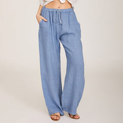 Elle | Wide Leg Drawstring Pants – Light Blue