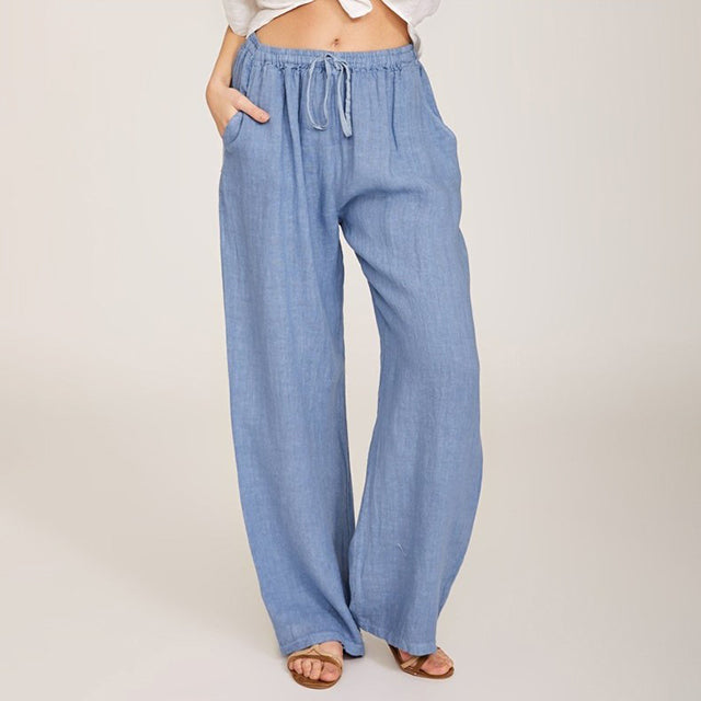 Elle | Wide Leg Drawstring Pants – Light Blue