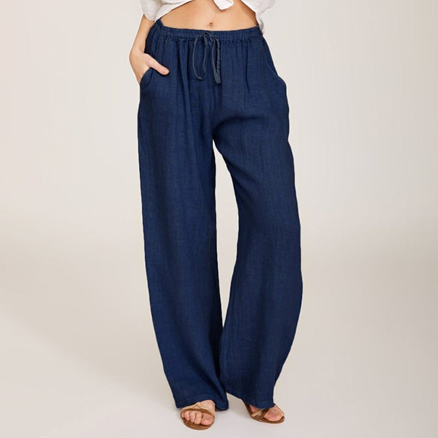 Elle | Wide Leg Drawstring Pants – Navy