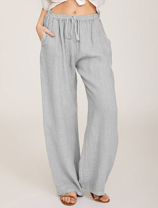 Elle | Wide Leg Drawstring Pants – Light Grey
