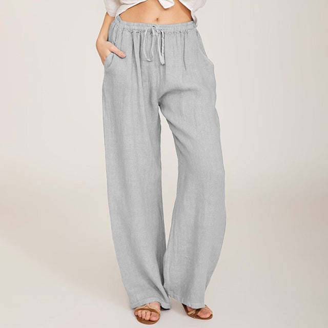 Elle | Wide Leg Drawstring Pants – Light Grey