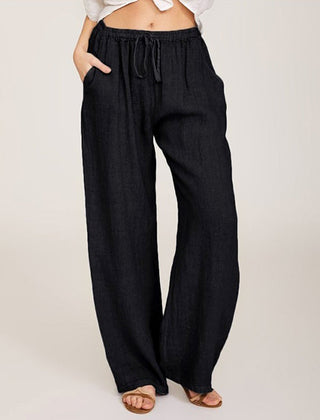 Elle | Wide Leg Drawstring Pants – Black