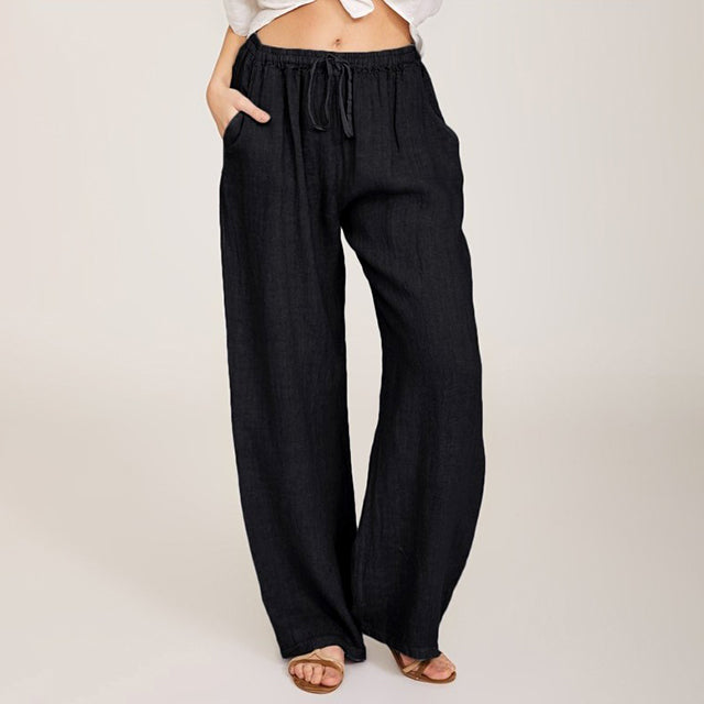 Elle | Wide Leg Drawstring Pants – Black