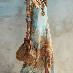 Isolde | Printed Shirt Dress in Blue