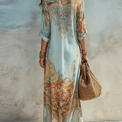 Isolde | Printed Shirt Dress in Blue