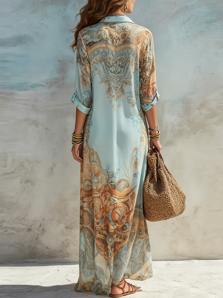 Isolde | Printed Shirt Dress in Blue