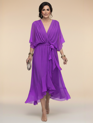 Talia | Chiffon Dress with V-Neck – Purple