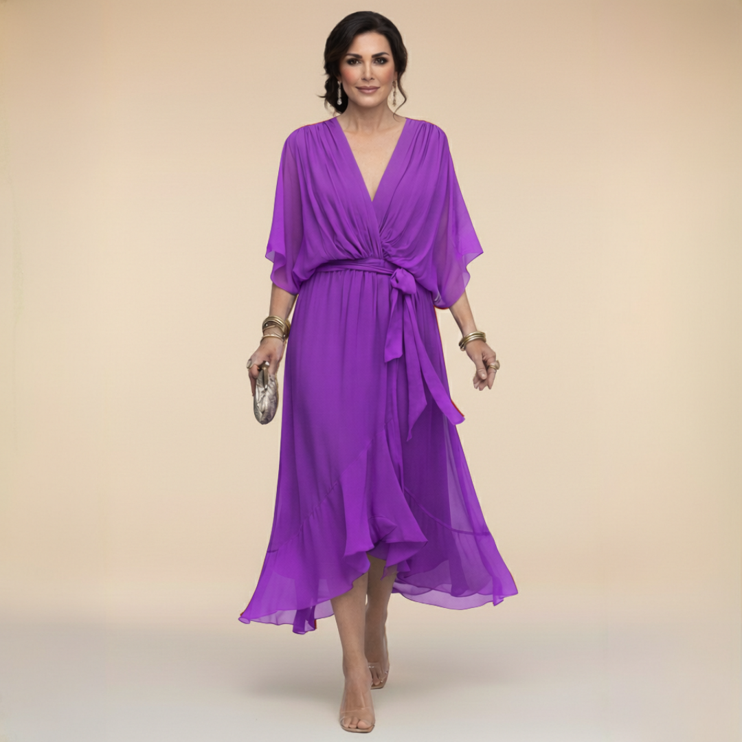 Talia | Chiffon Dress with V-Neck – Purple