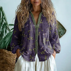 Carys | Retro Leaf Print Blouse – Violet