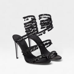 Melisande | Women's Crystal Strappy Heeled Evening Sandals – Black