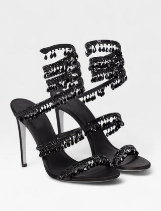 Melisande | Women's Crystal Strappy Heeled Evening Sandals – Black