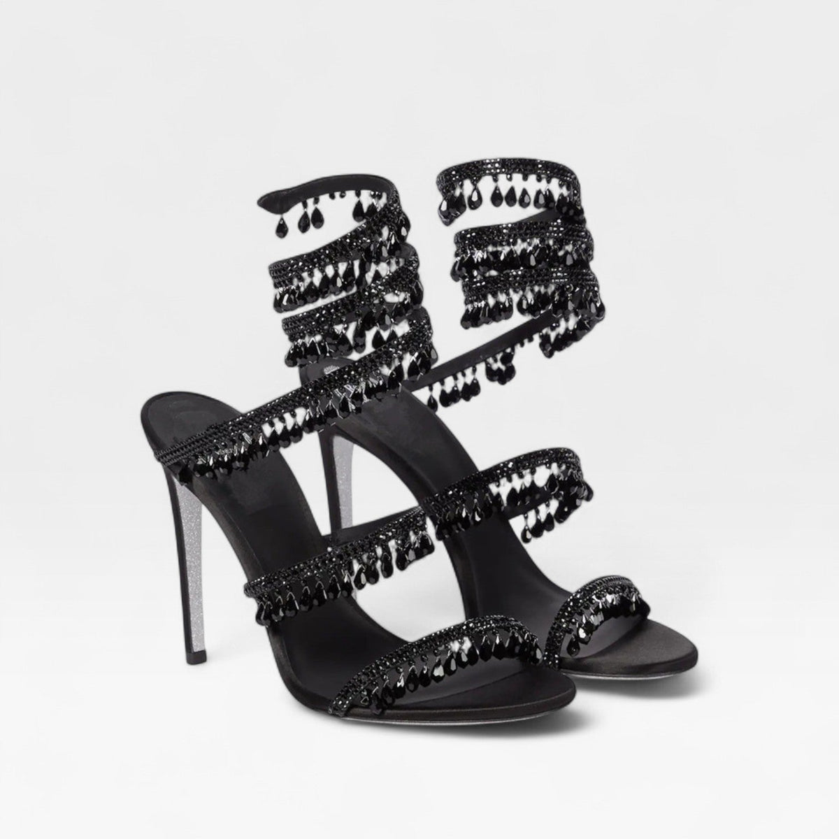 Melisande | Women's Crystal Strappy Heeled Evening Sandals – Black