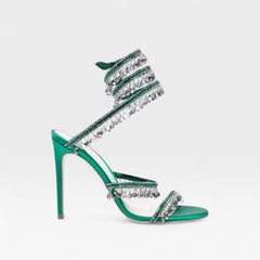 Melisande | Women's Crystal Strappy Heeled Evening Sandals – Emerald