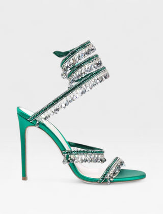 Melisande | Women's Crystal Strappy Heeled Evening Sandals – Emerald