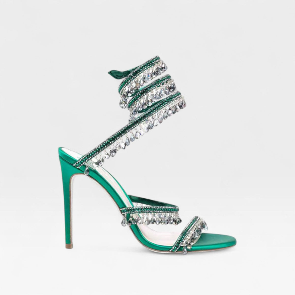 Melisande | Women's Crystal Strappy Heeled Evening Sandals – Emerald