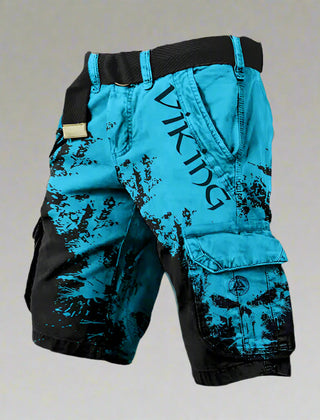 Silas | Men's Cargo Shorts with Contrast Panels – Light Blue & Black