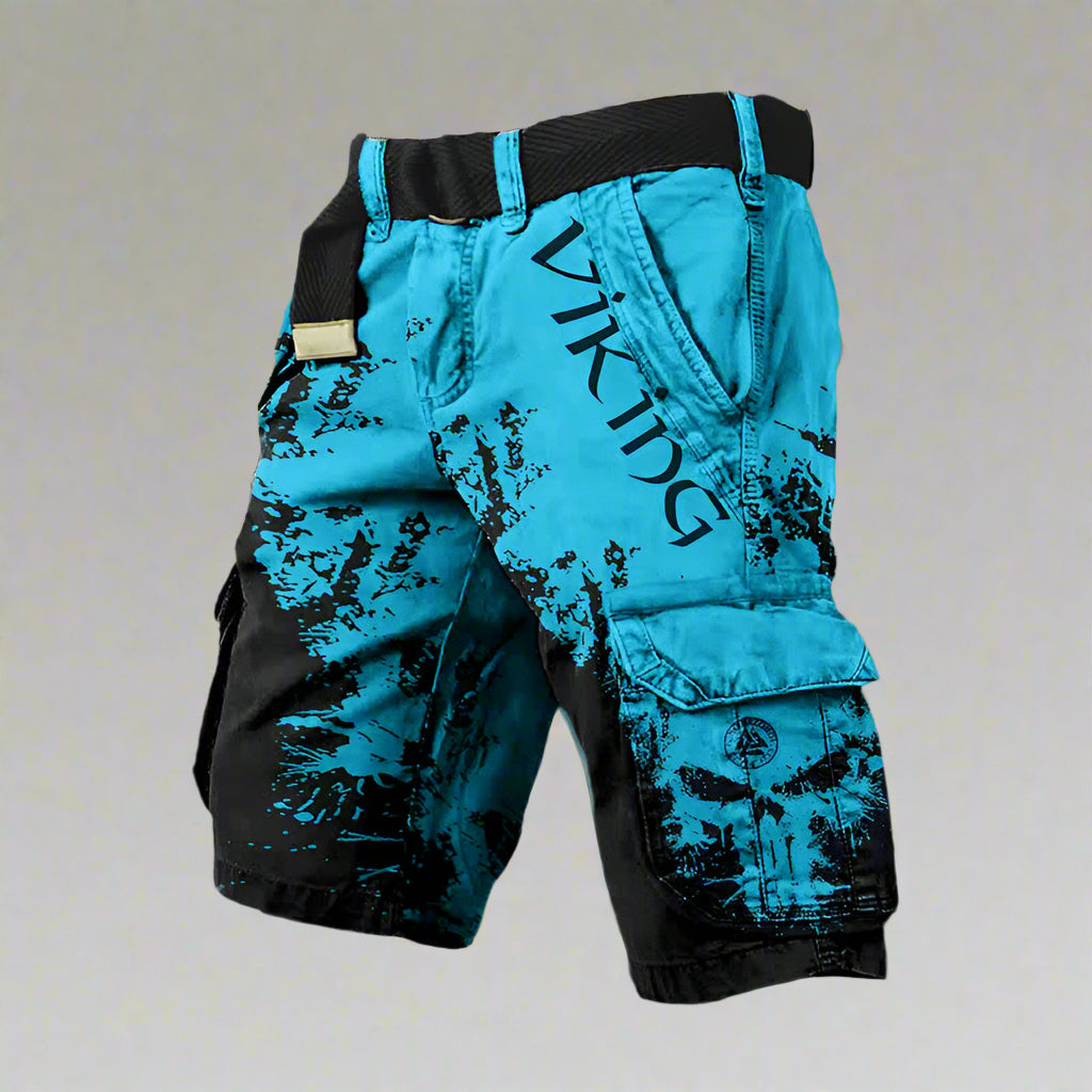 Silas | Men's Cargo Shorts with Contrast Panels – Light Blue & Black