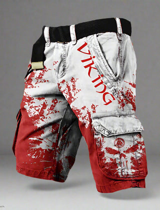 Silas | Men's Cargo Shorts with Contrast Panels – White & Red